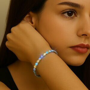 Elegant Silver tone Multicolor Stones Stretch Bracelet - Women's Fashion Jewelry